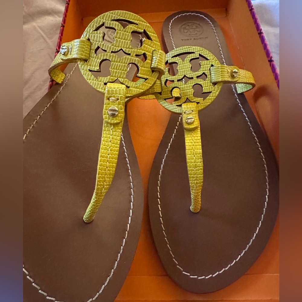 Tory Burch Yellow Logo Thong Sandals